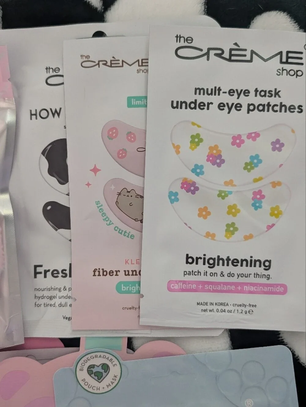 Pink Plush Bow Spa Headband & 7 Sheet Masks & 3 Under Eye Patches Selfcare Bundl